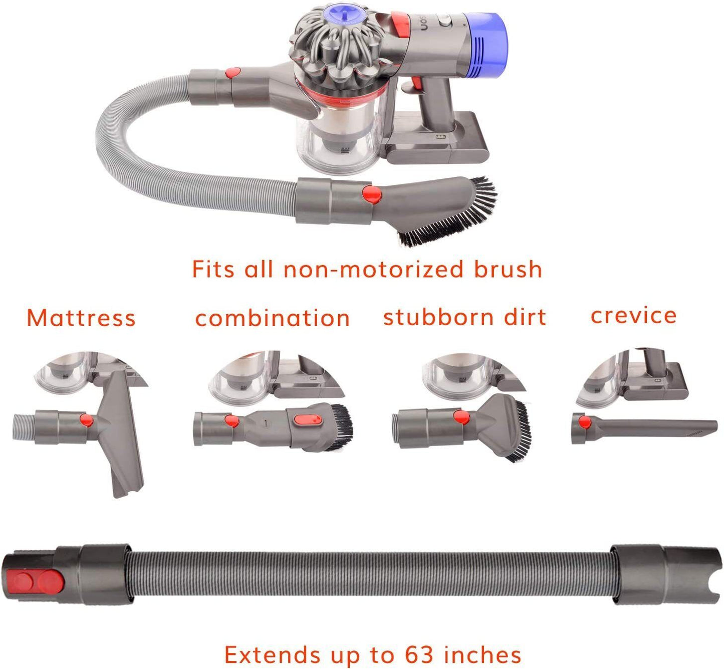 Flexible Pipe Extension Hose Attachment Tube Compatible with Dyson V7 TO V15 Vacuum
