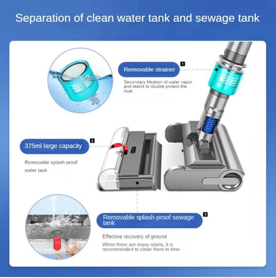 Electric Wet Dry Mopping Head Soft Brush Compatible With Dyson V7 V8 V10 V11 V15 Floor Scrubber With WaterTank