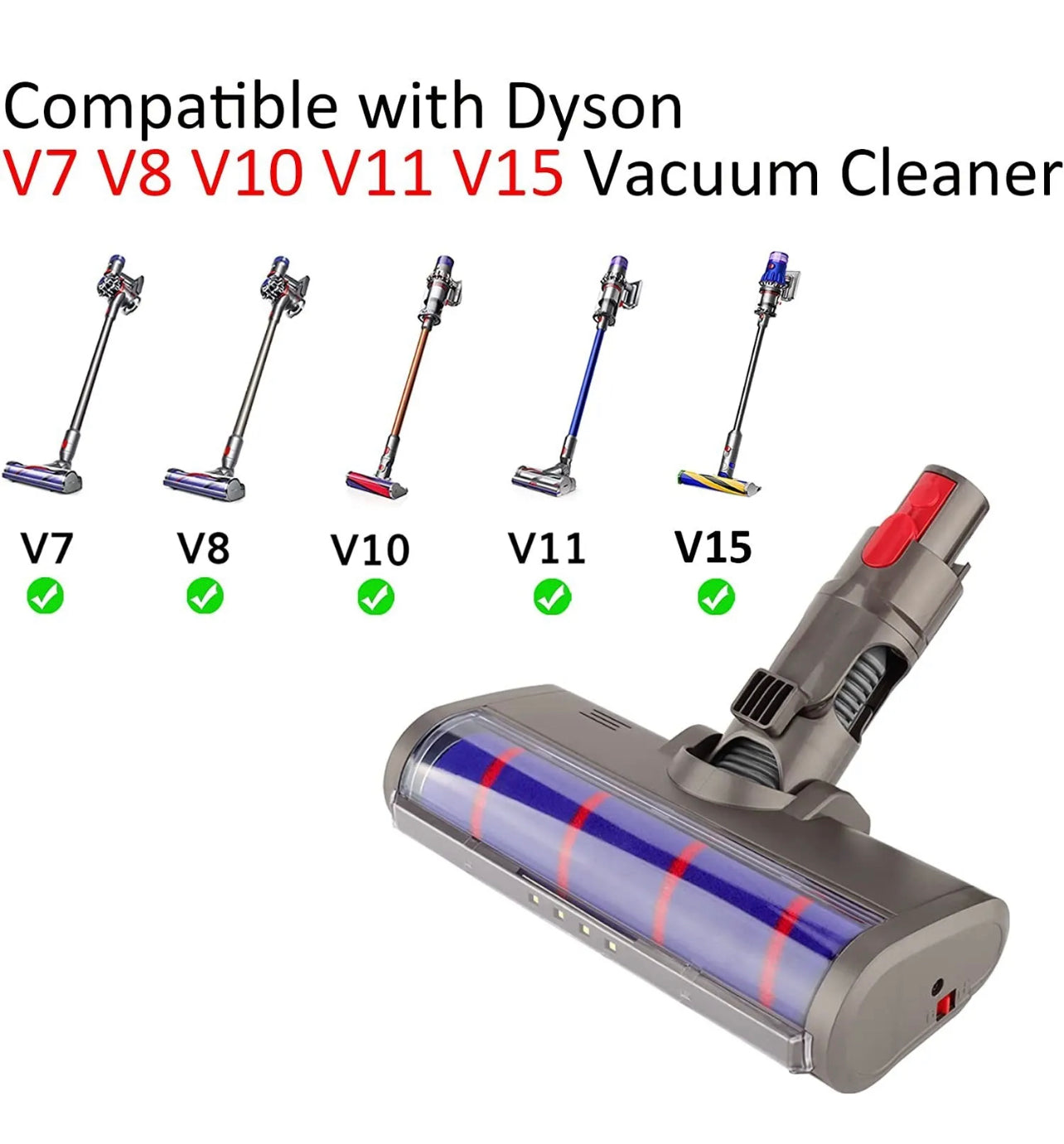 For Dyson Compatible V7 V8 V10 V11 V12 V15 soft roll hard floor head LED lights